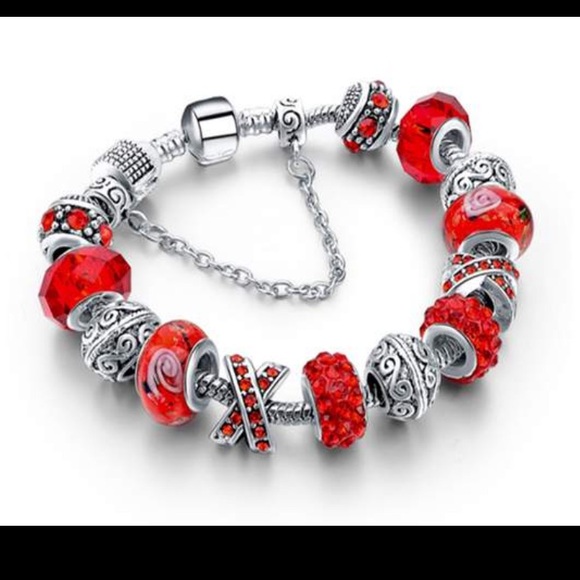 Swarovski Genuine Murano Glass Crystal Charm Bracelet - red - Picture 1 of 3